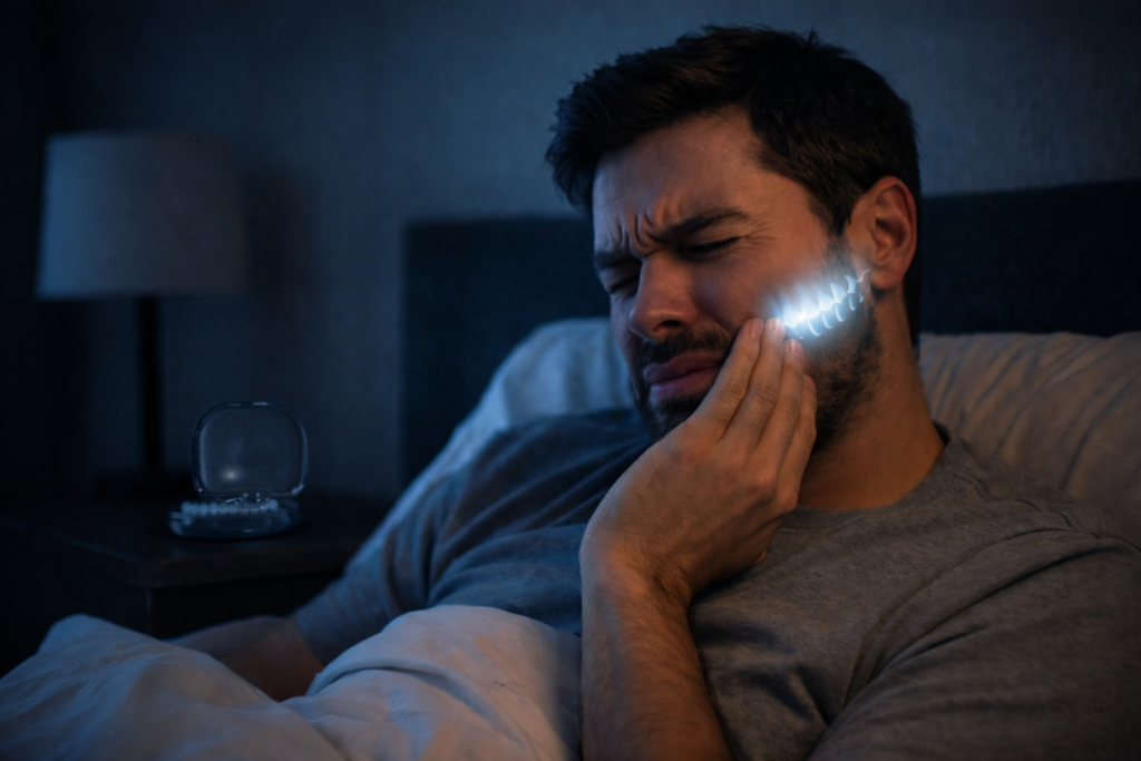 Bruxisme nocturne chez un homme ressentant une tension à la mâchoire pendant son sommeil